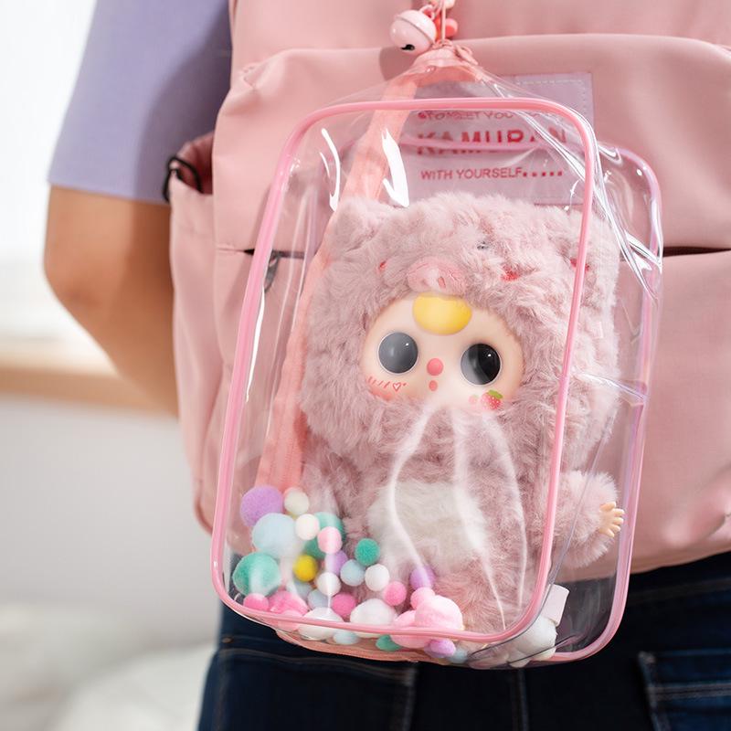 High Transparency 20cm Cotton Doll Display Bag, Dual-Use for Three-Year-Olds, Thickened PVC, Square Transparent Design