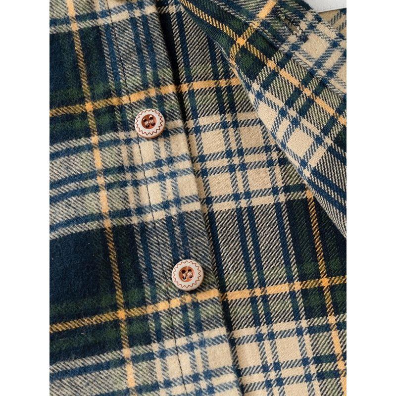 Kids Cotton Shirt Spring and Autumn Boys' Brushed Plaid Long Sleeve Shirt Baby Lapel Casual Tops Children's Clothing