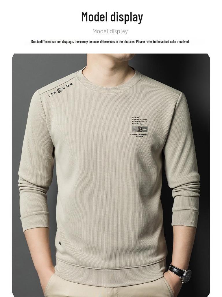 Woodpecker Men's Solid Color Velvet-Lined Round Neck Hoodie - Autumn/Winter Long Sleeve T-Shirt