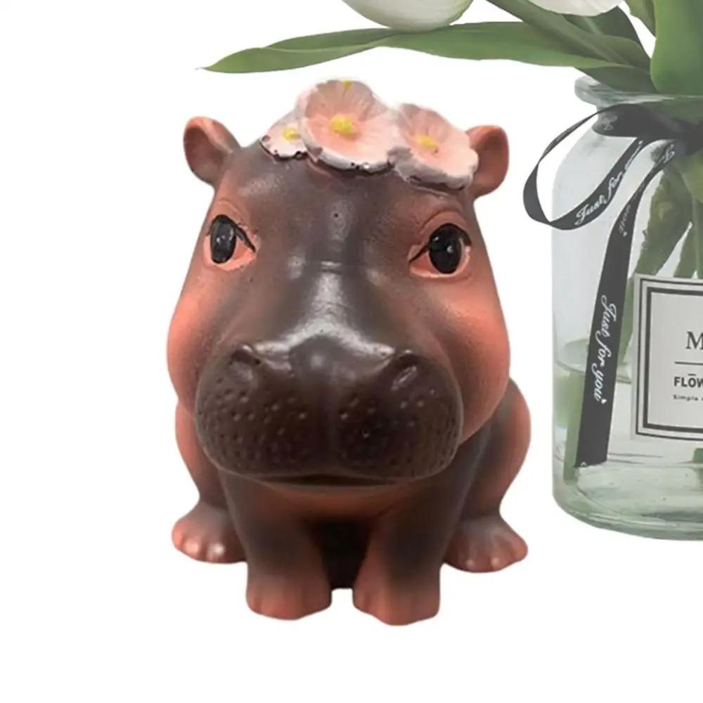 Cute Small Hippo Statue Ornaments Handmade Desktop Hippo Sculpture  Home Office Decor