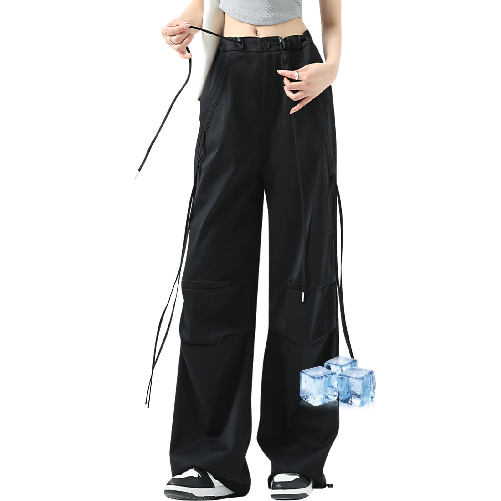 

inotenka Грузовые Треккинговые Прохладные Плюс Регулируемые УФ Эластичные Осенние Женские Широкие Брюки, Брюки, Лето, Прикосновение, Быстросохнущие, Растягивающиеся, Спортивная Одежда, чёрный