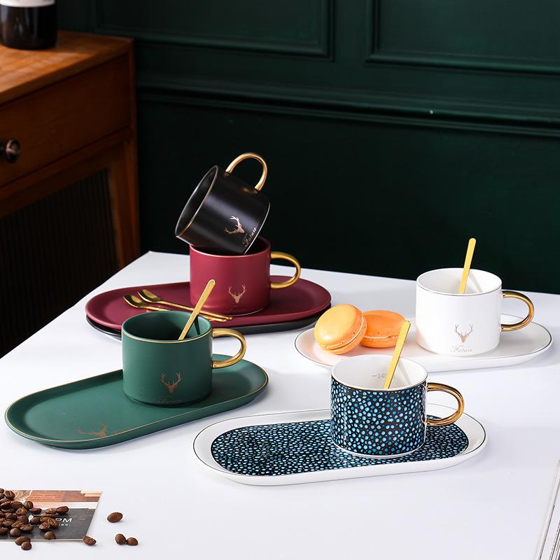 Ceramic Cup And Saucer Gold Handle Coffee Cup And Saucer Set Phnom Penh Tray With Spoon