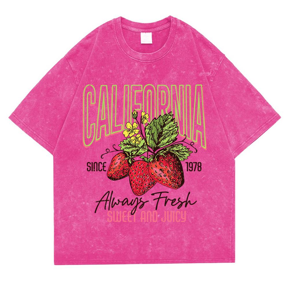 California Sweet And Juicy Washed Retro Snow Tops Man Casual Tee Clothes T-Shirts Casual Summer Cotton Loose T Shirt