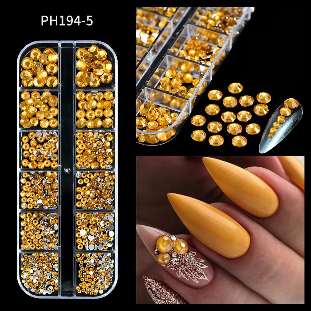 12Grids Pink Mixed Nail Rhinestones Luxury Nail Charms Glitter Crystal Jewelry Gems Nail Art Decoration DIY Manicure Rhinestones