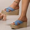 Cross Strap Chunky Platform Sandals for Women 2025 Summer Thick Bottom Wedge Slippers Woman Plus Size Fashion High Heel Sandals