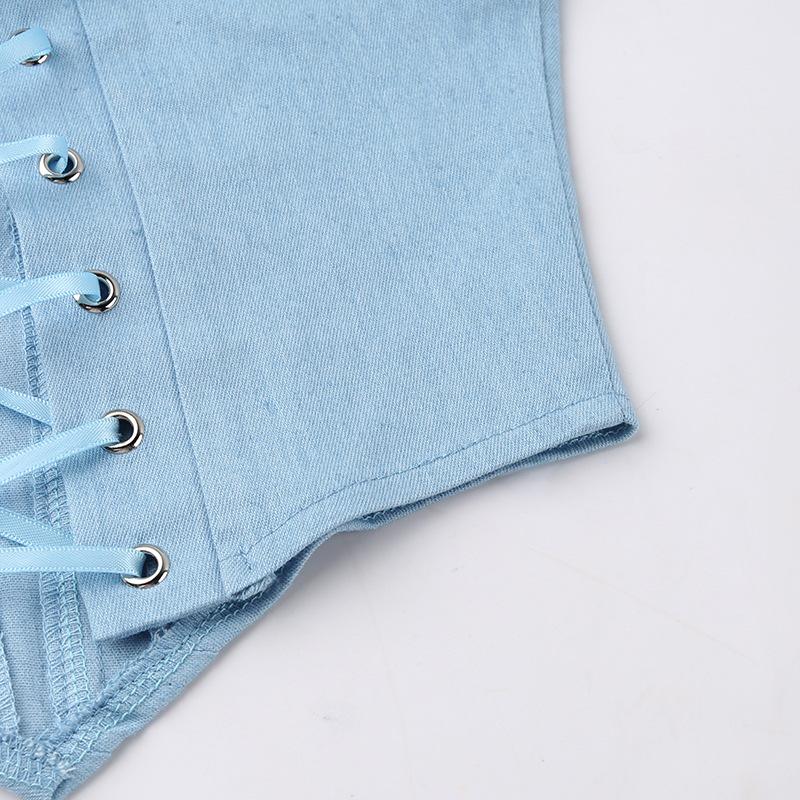 Top tubo de mezclilla sintética con copas para el busto a la moda para mujer Faja Spice Girl Top con escote pronunciado