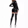 Jumpsuit Lingerie, Women's Lacquered Leather Uniform, Seductive Jumpsuit, Leather Jacket, Tie Up,  Stamping Nightclub Clothes