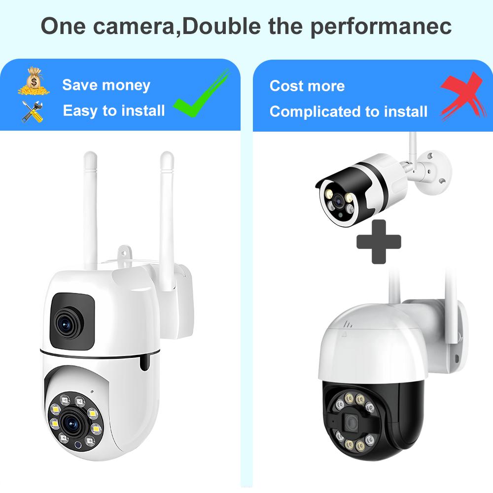 8MP Dual Lens IP Camera Dual Screen WiFi Cameras PTZ Outdoor Color Night Auto Tracking CCTV Security Protection Surveillance Cam