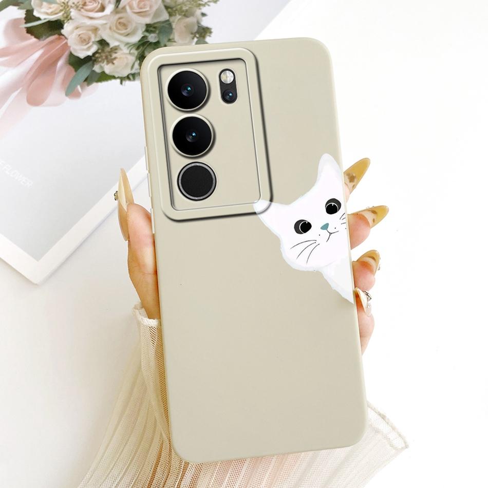 For Vivo V29 V29Pro Cute Cat Flower Cartoon Phone Case For Vivo V 29 V29 Pro V2250 V2251 Shockproof Soft Silicone Covers Bumpers