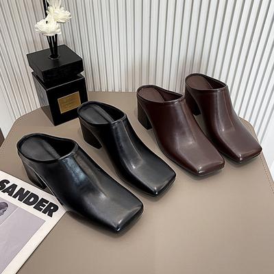 Gao Niche 22 Temperament Simple and Fashionable Thick Heel Square Head Retro Elegant High Heel Slippers Beautiful