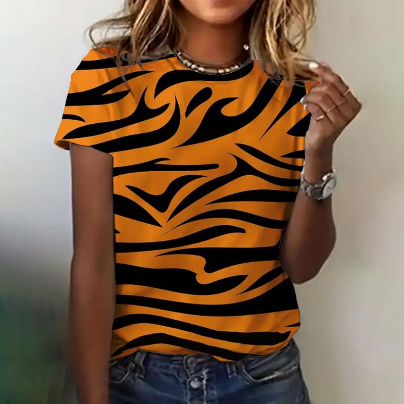 Damen T-Shirt Rundhals Kurzarm Sommer Mode Top Gestreifter Druck Kurzarm Locker Lässige Kleidung Damen T-Shirt