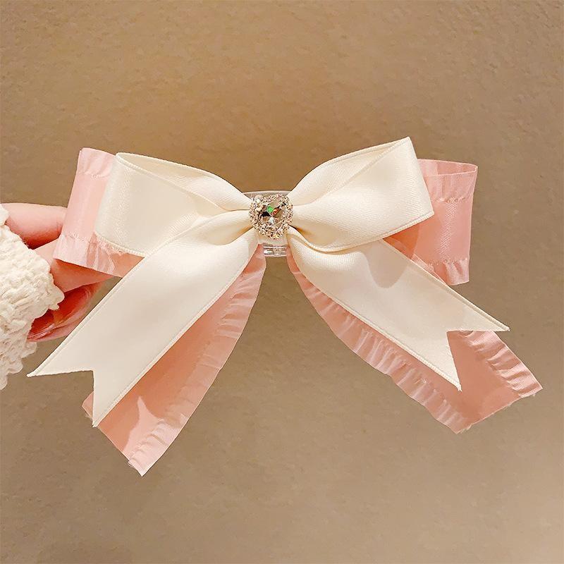 

Two Color Fabric Bow Hair Clip for Woman Rhinestone Heart Hairpin Fashion Girl Duckbill Hair Clamp