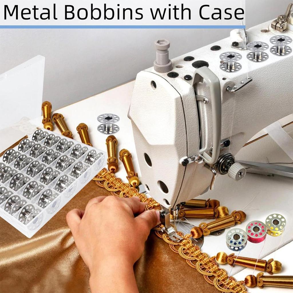 Sewing Bobbins 25 Pieces Stainless Steel Home Supplies With Storage Box Walking Foot Sewing Machine Bobbins For Crocheting Class