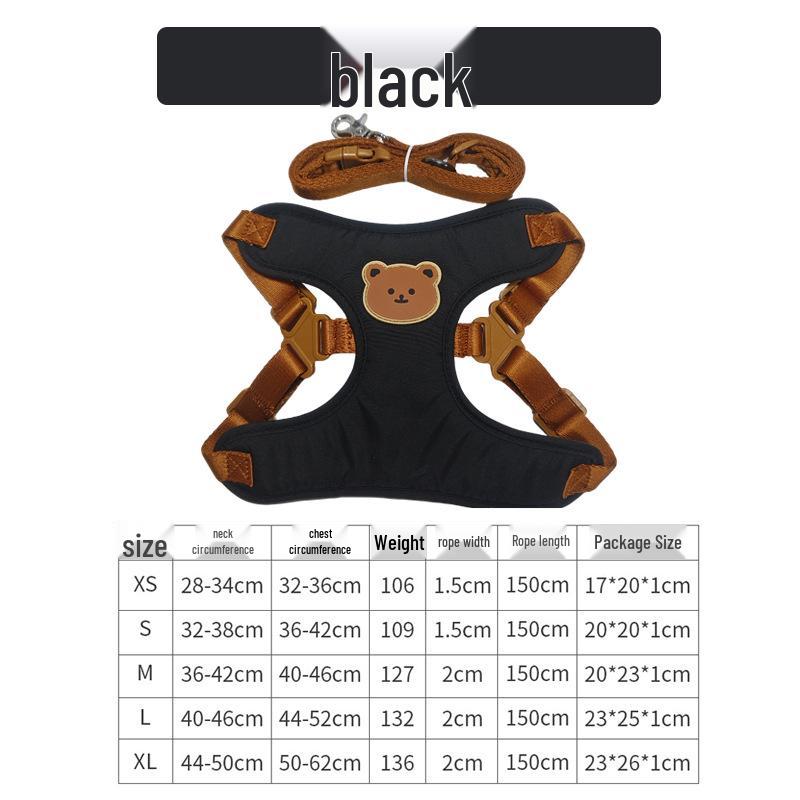 

Bear Head Adjustable Anti-Escape Dog Vest & Leash for Small/Medium Dogs S