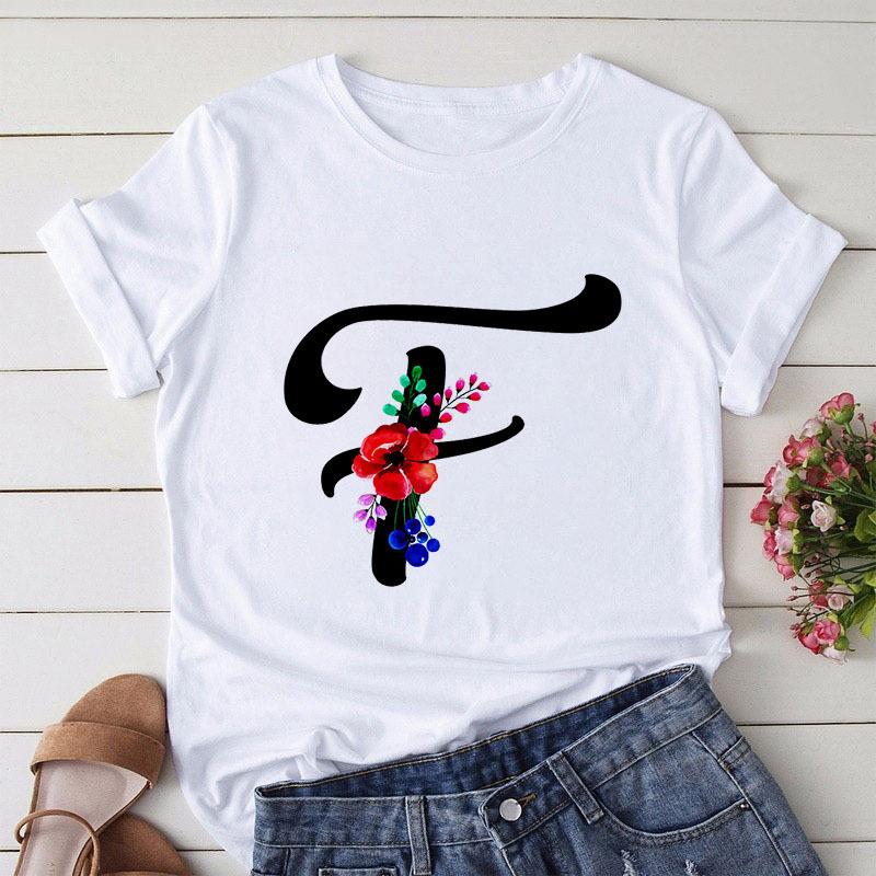 Large Size T-Shirt 26 English Letters Butterfly Print T-Shirt Women'S Short-Sleeved Women'S Clothing