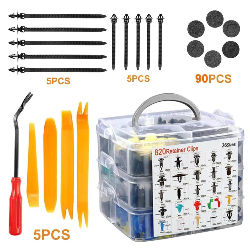 820/925Pcs Car Buckle Boxed Kit Bumper Screw Repair Rivet Fastener Auto Pry Tools For Universal Car Interior Body Parts Set