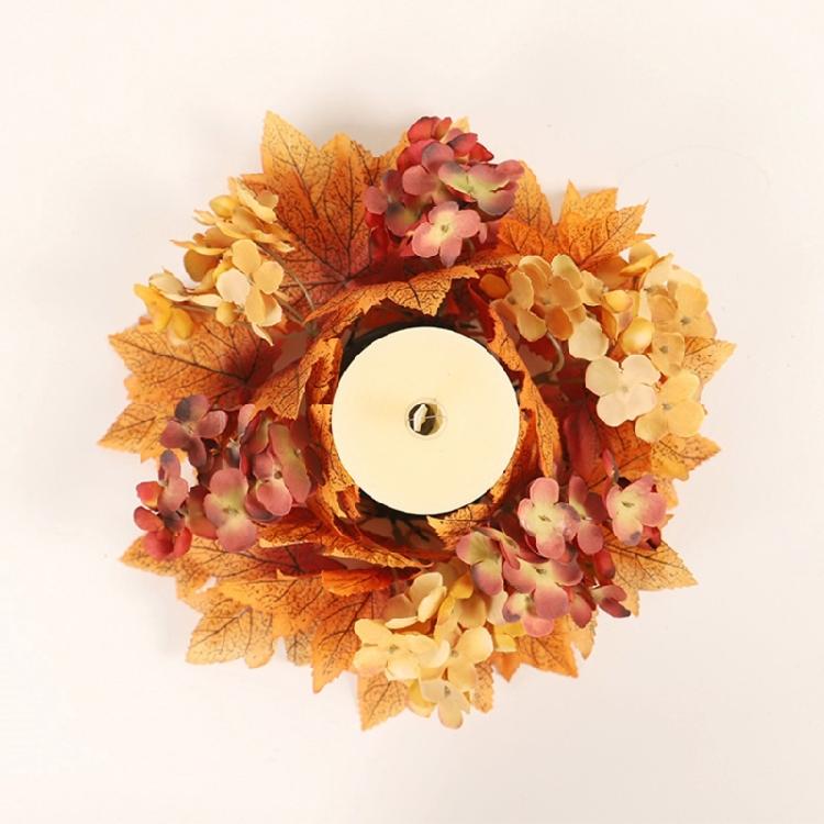 Thanksgiving Maple Leaf Garlands Decorative Candle Rings Dining Room Decoration Autumn Wreath Candlestick Holder