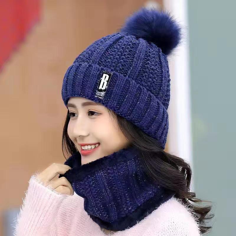Women's Winter Korean Wool Hat with Velvet, Thick Scarf, and Knitted Ear Protection for Warmth and Style While Biking