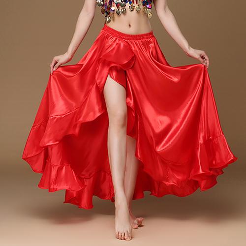 

Belly Dancing Side Pulling Long Satin Skirt Lady Belly Dance Skirts Women Sexy Oriental Belly Dance Skirt Professional Dance Performance M красный