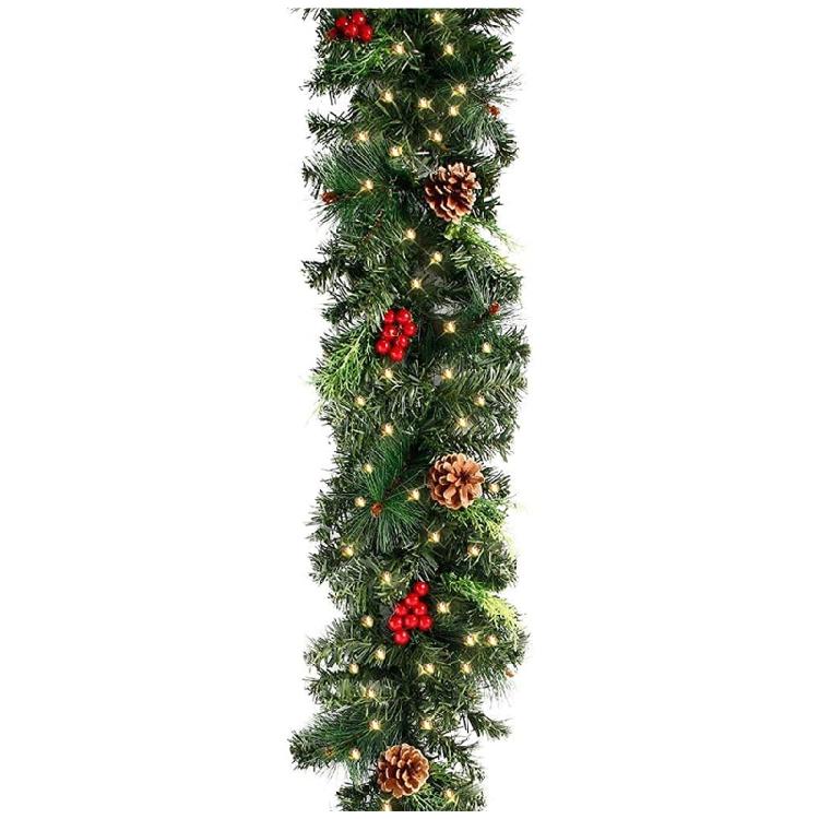 

Christmas Garland Led Light Artificial Pine Needles Berries Outdoor Garden Yard