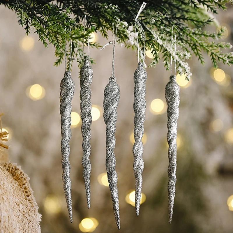12 Pcs 13cm Christmas Simulation Ice Xmas Tree Hanging Ornament Fake Icicle Winter Party Christmas New Year Decoration Supplies