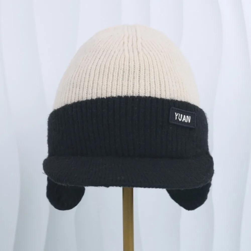 Versatile Ear Protection Knit Baseball Cap Dual Tone Keep Warm Winter Warm Hat Thickened Thermal Knit Beanie Outdoor Activities