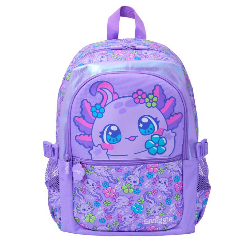 Smiggle Kids School Backpack Girls Ages 8-10 Purple Bubble Salamander Design Lightweight Ergonomic Dual-Strap Bag With