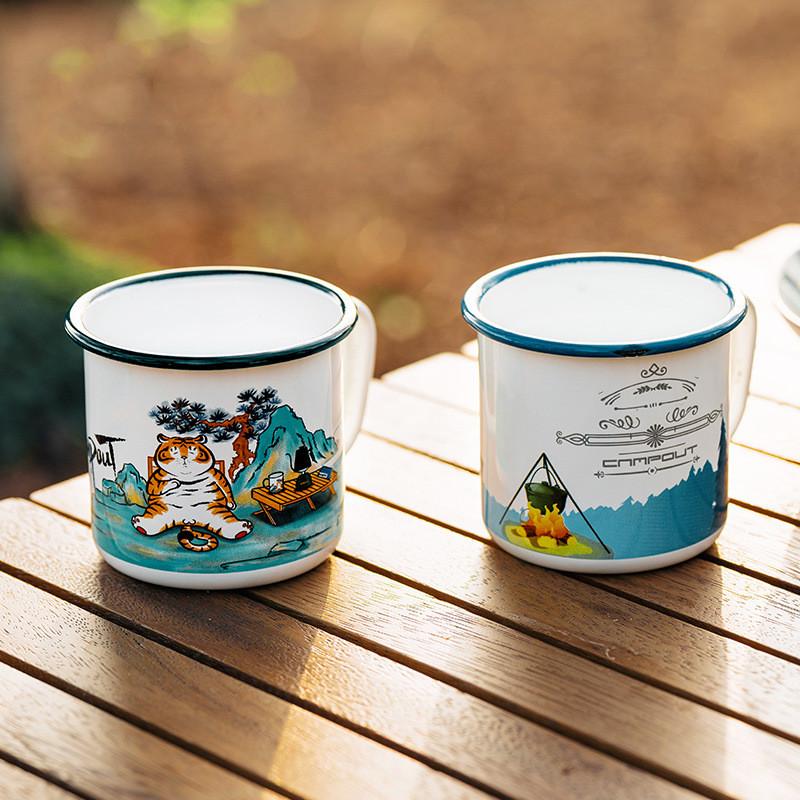 Outdoor Back To Ancients Creative Enamel Camping Mug 300ml Metal Enamel Coffee Tea Camping Hiking Backpacking Fishing Picnic
