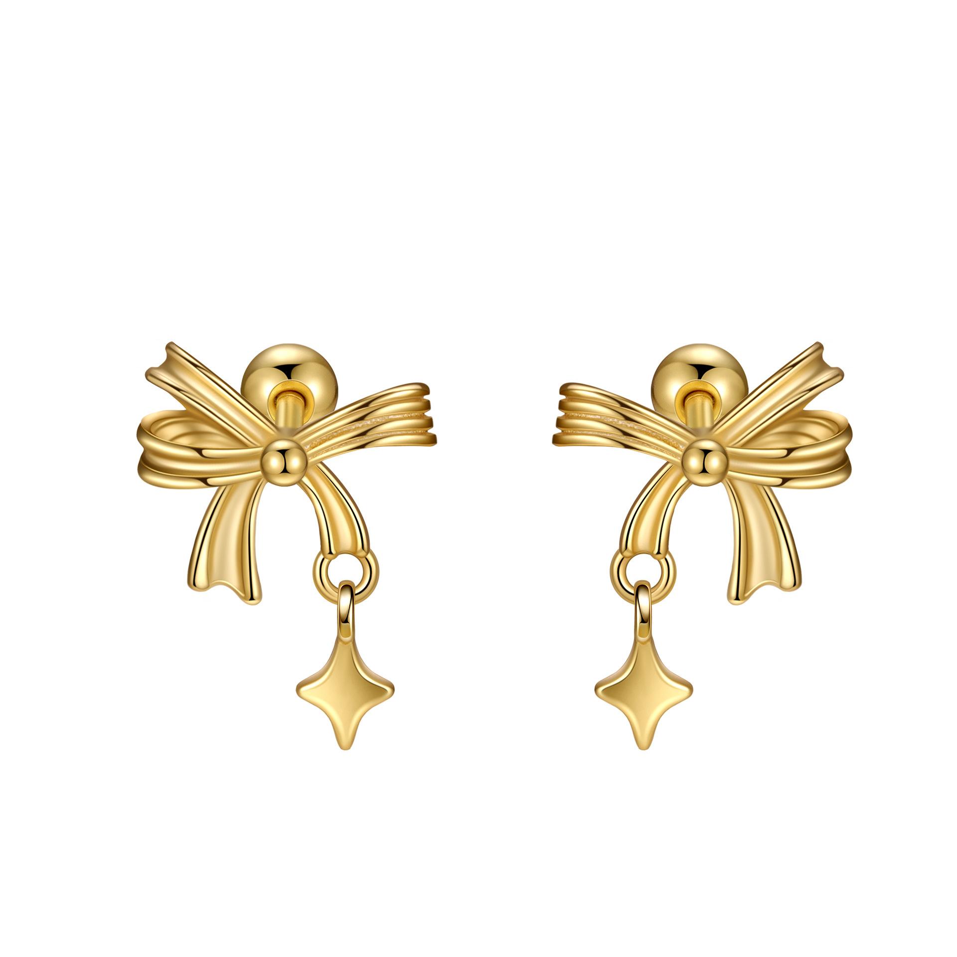 

S925 Sterling Silver Bow Star Tassel Screw Earrings for Women Simple Fashion Light Luxury Sweet Temperament Jewelry Accessory золотий