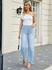 Women's High-Waisted Stretchy Wide-Leg Denim Pants, Washed, Loose Fit, Ideal for Sports and Outdoor Activities