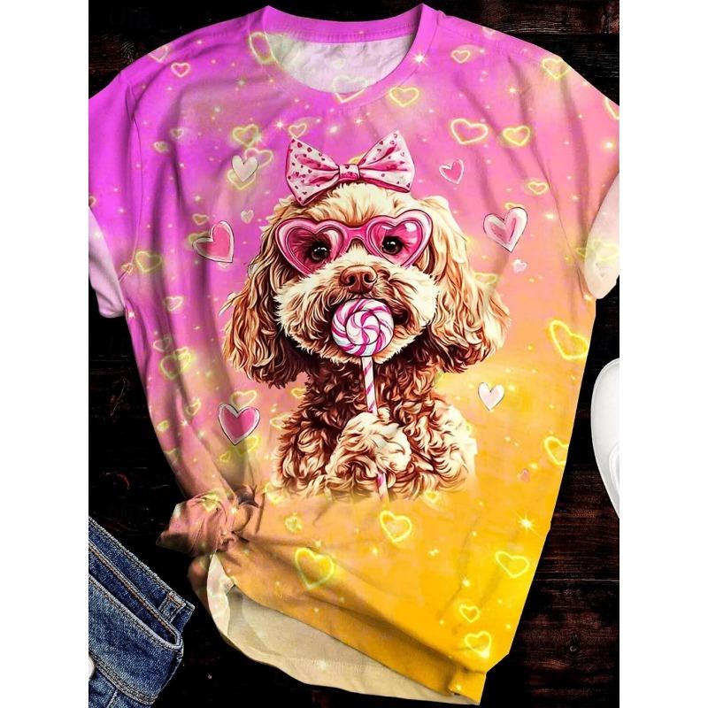 Women s T-shirt 3D Printed Cute Animal T Shirt For Women Funny Dog Pattern Tees Summer New T-Shirts Short Sleeves Tops S