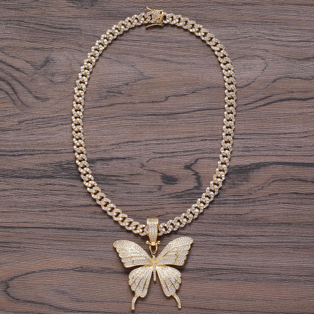 Brass CZ Butterfly Pendant with 8mm