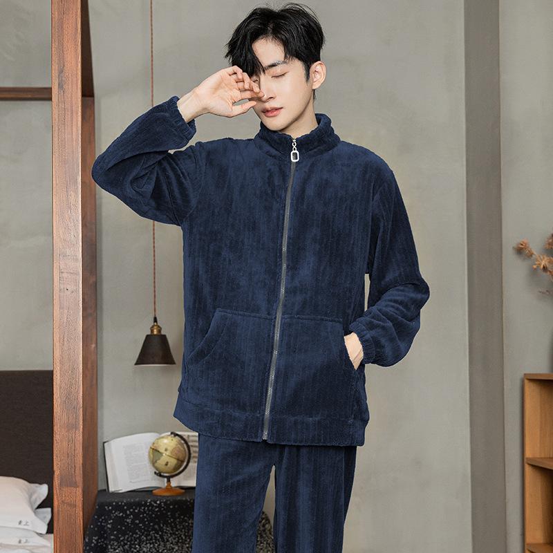 Set Pigiama da Uomo Inverno Ispessito Abbigliamento da Casa per Uomo Pigiami in Pile Corallo 2 Pezzi Pigiami Caldi Abbigliamento da Casa da Uomo