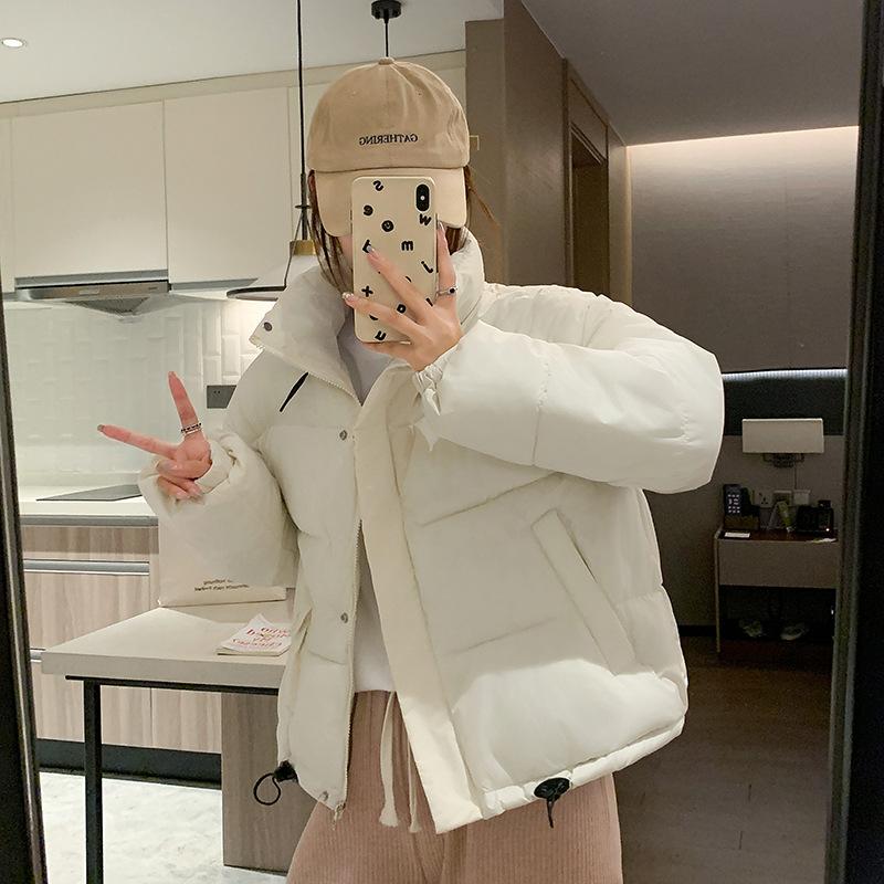 Fashion Black Down Cotton Solid Jacket Women's Short Korean Version Warm Cotton Jacket Bread Winter Coat Outerwear Parkas