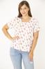 Women's Big Size Blouse Plus Size Bone Cotton Fabric Crew Neck Patterned Blouse