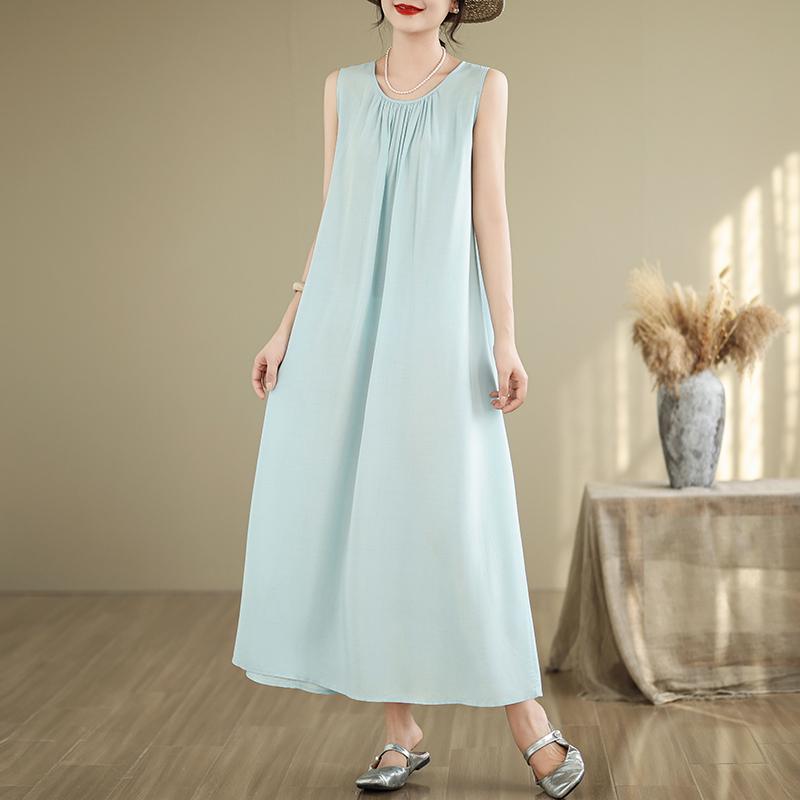 Elegant Women's Summer Dress Loose Sleeveless Plus Size Casual Long Dresses Vintage Clothes