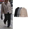 Autumn New Women's Clothing Korean Style Minimalist Stand Collar Long Sleeves Loose Double Breasted Short Woolen Overcoat Outwear