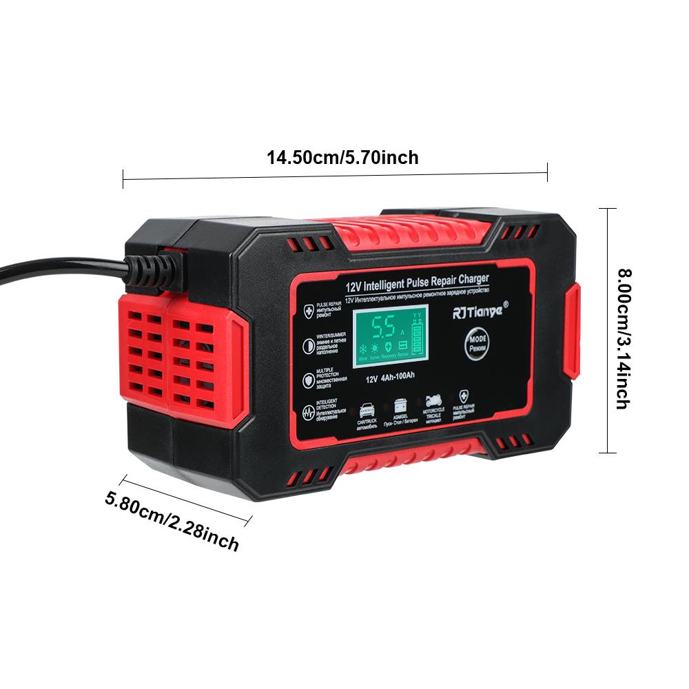 For Auto Moto Wet Dry Lead Acid AGM Gel Power Pulse Repair LCD Display Quick Charge Car Battery Charger 12V 6A