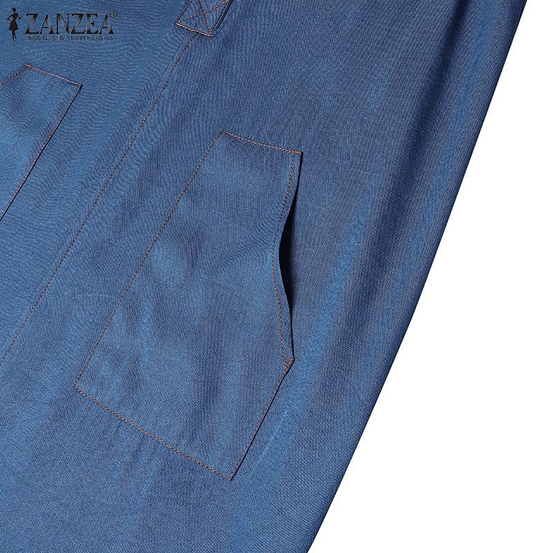 ZANZEA Damen Sommer Rundhals Lose Casual Ärmelloses Kleid