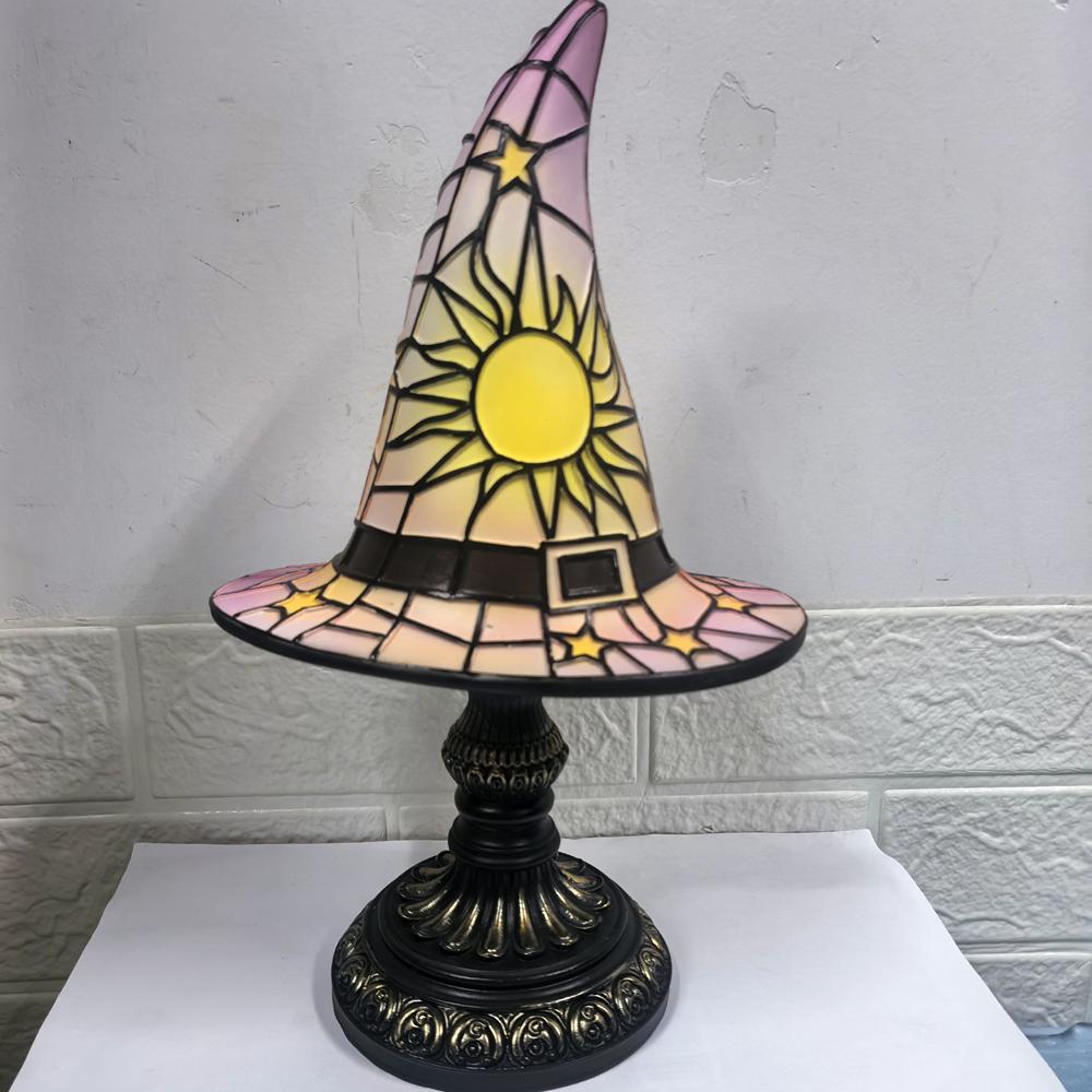 

Витражная лампа в виде шляпы ведьмы, настольная лампа в виде шляпы на Хэллоуин для гостиной, дома, спальни, украшения розовый