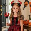 Devil Cosplay Set for Party Halloween Red Costume, Glitter Horn Headband And Trident Prop Cosplay, Masquerade Performance Accessories Adults Children