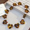 Retro Fashion Maillard Leopard Print Resin Heart Shaped Imitation Pearl Necklace Pendant Clavicle Chain