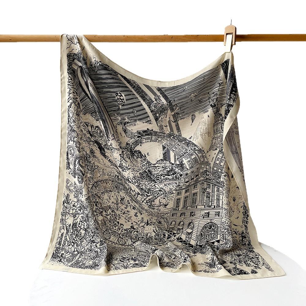 Fashionable Women’s Herringbone Silk Scarf, 90cm Square Shawl, Printed, Versatile Headscarf