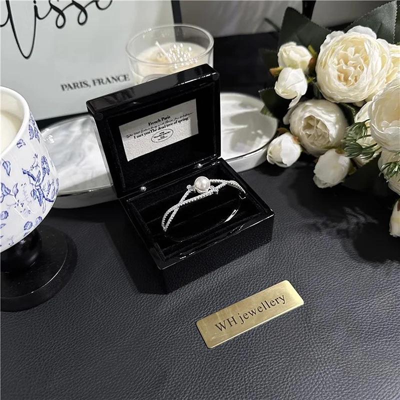 Original silver  Diamond inlay White Pearl bangles for women Fashion and Elegant Hollow out bracelets Wedding  Gift