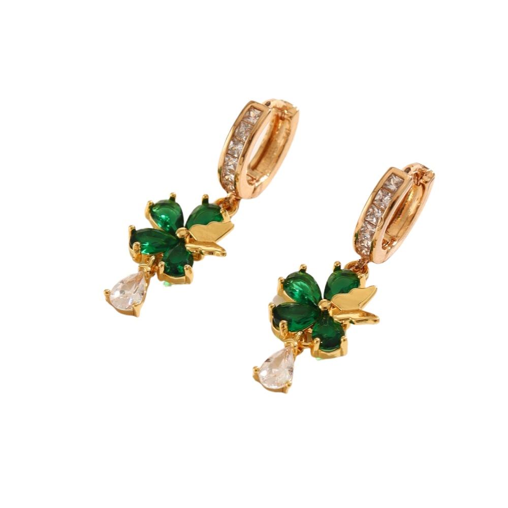 1 Pair Fashion Butterfly Flowers Zirconia Dangle Earrings for Women Golden Earring Jewelry Wedding Party Accessories