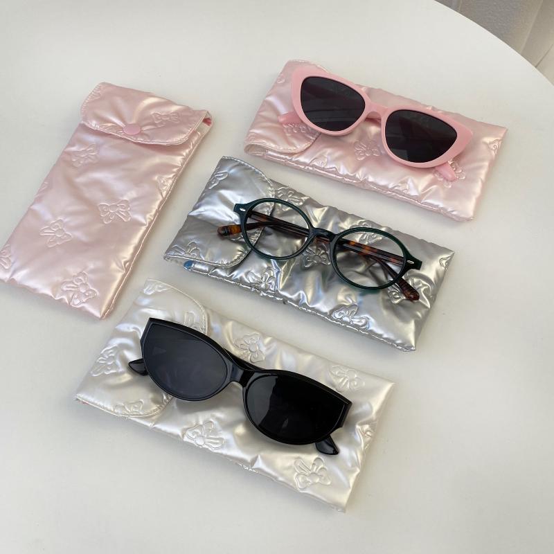 Sweet Pu Bow Glasses Case Women Portable Cotton Padded Anti Crush Sunglasses Storage Bag Cute Lightweight Eyewear Pouch Gift