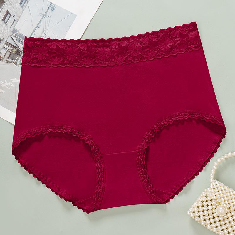 High Waist Plus Size Lace Trim Cotton Panties - Seamless, Breathable, with Abdomen Control and Antibacterial Properties.