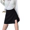 Plus Size Black High-Waist Midi Skirt with Slit - Slimming A-Line Skort for Summer 2024