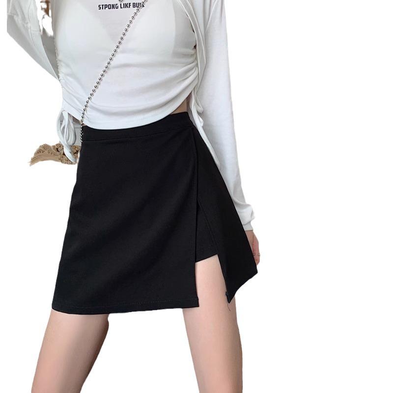 Plus Size Black High-Waist Midi Skirt with Slit - Slimming A-Line Skort for Summer 2024