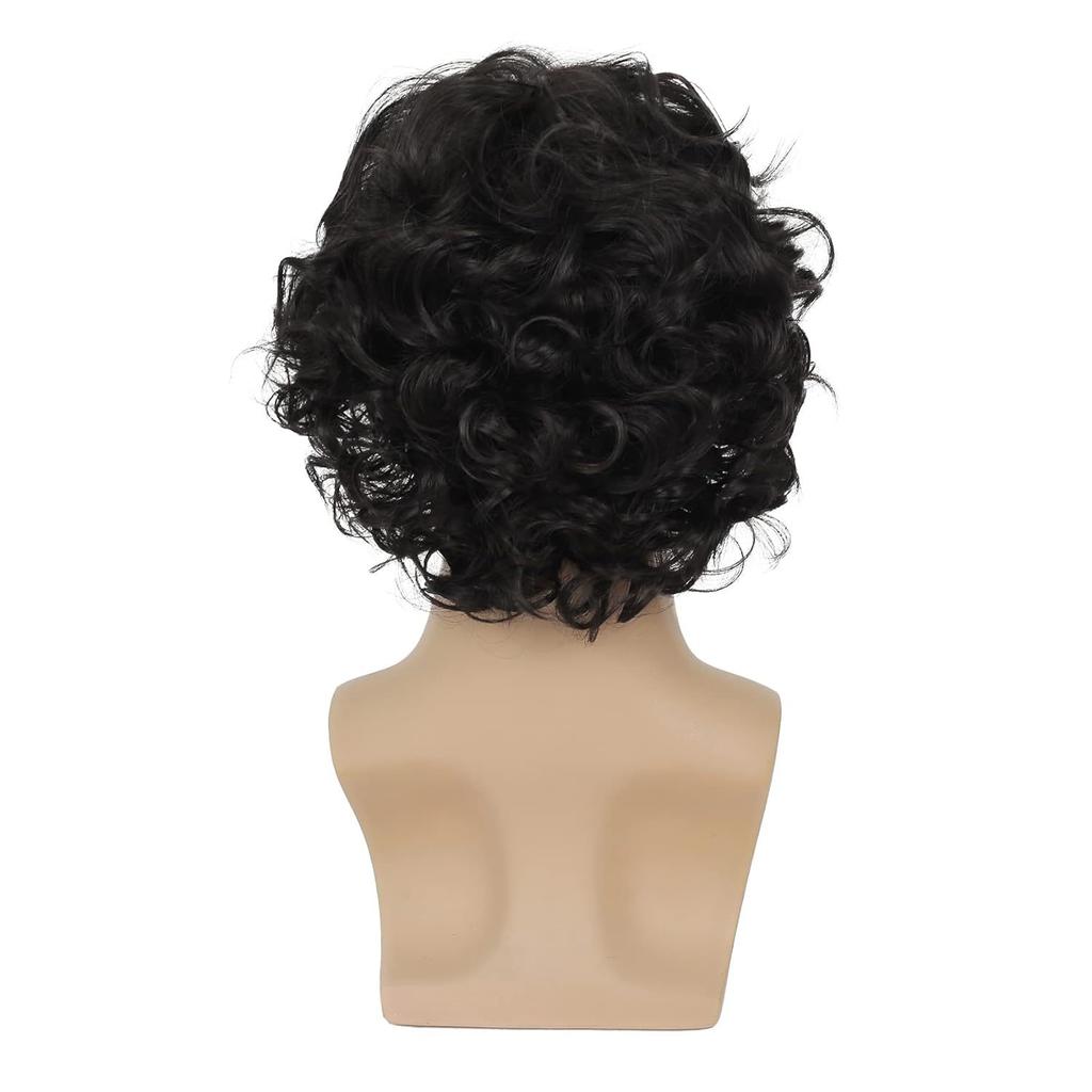 Synthetic Men Hair Fluffy Wigs With Bangs Black Brown Short Curly Layered Wig for Daily Party Heat Resistant Wigs